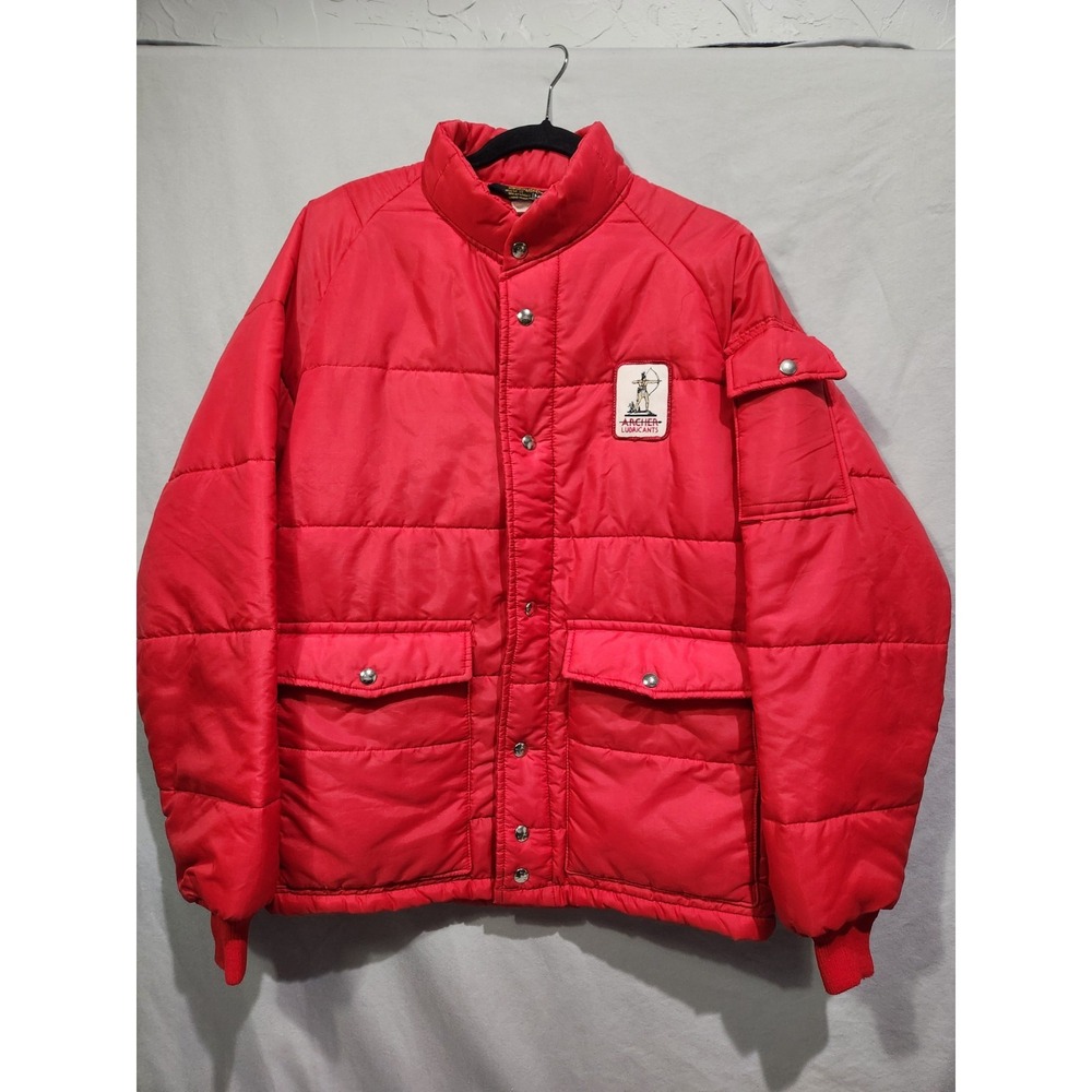 Y2K Swingster Red‎ Quilted Puffer Jacket Archer Lubricants Patch Men's Medium